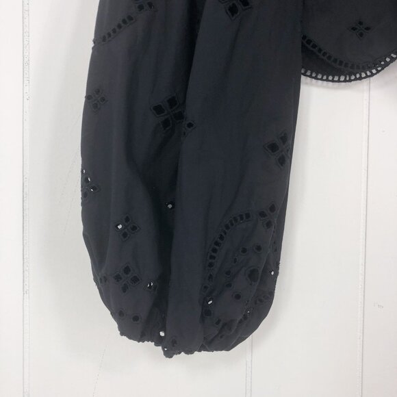 Ganni Broderie Anglaise Cropped Blouse Top Eyelet Embroidered Size XS * in Black - Picture 6 of 16